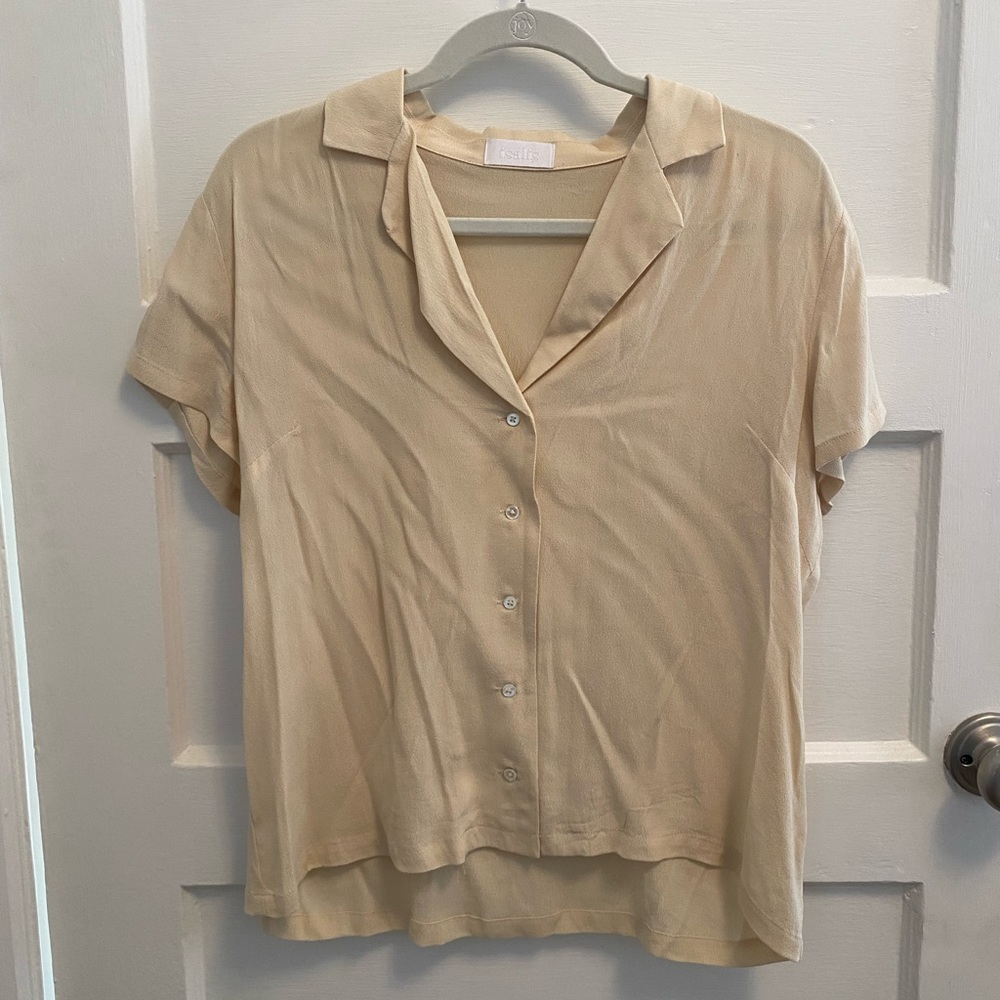 Cream short sleeve collared button down